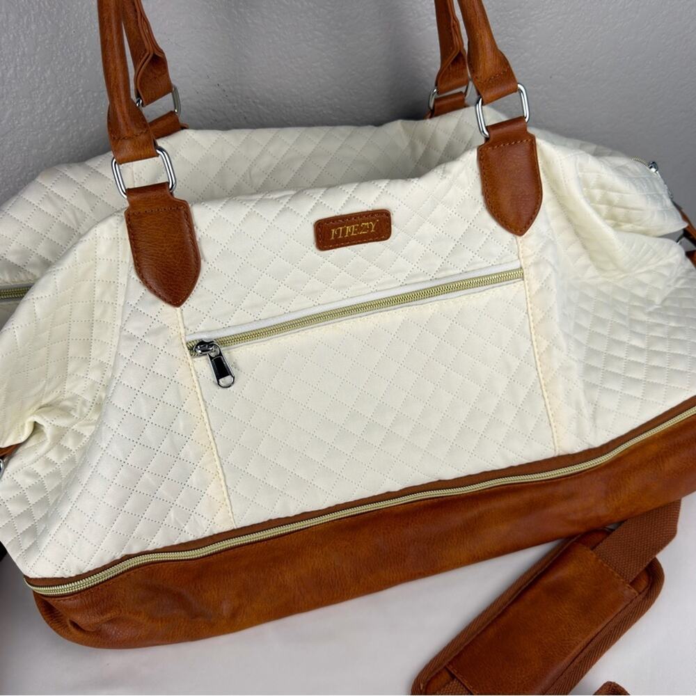 NWOT Weekender Bag Women Travel Duffel Bag Carry On 3 piece set Beige & Brown - Picture 4 of 11